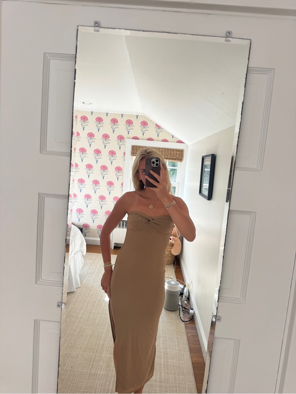 Princess Polly Strapless Tan Maxi Dress with Side Slit